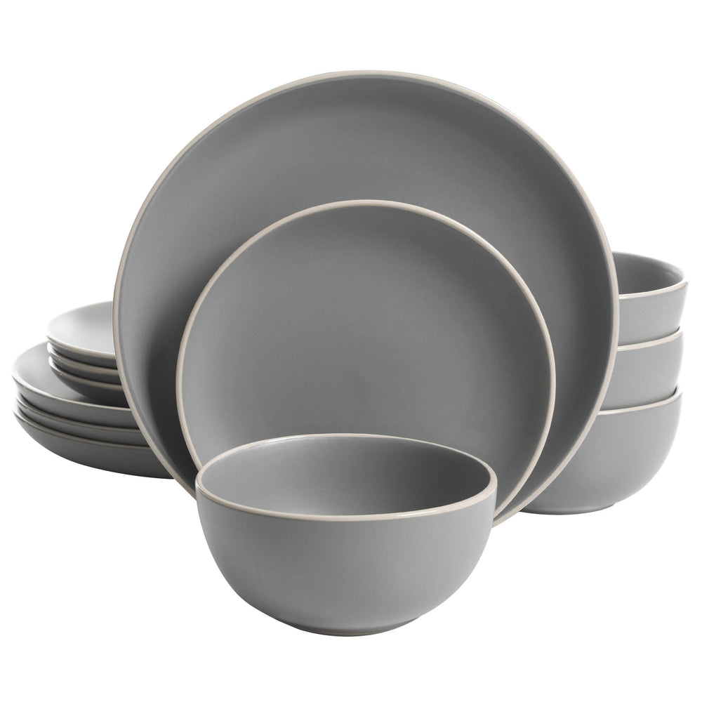 Gibson Home Rockaway 12-Piece Dinnerware Set Service for 4, Grey