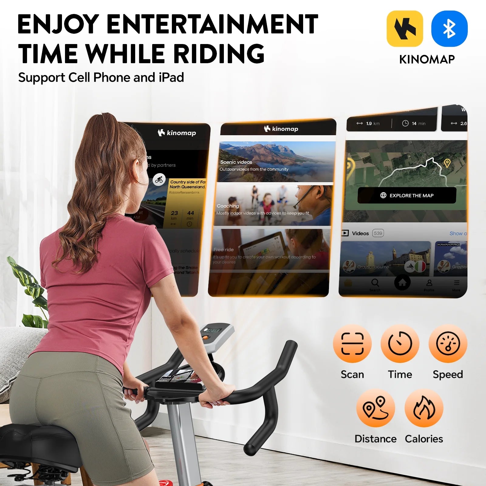 LNOW Commercial Built - in Bluetooth Fan Exercise Bike, Adjustable Air Resistance with Dual - Action Handlebars, Heavy Duty Indoor Cycling Bike for Home Gym Traininning, 350 lb Arm/Leg Cardio Workout
