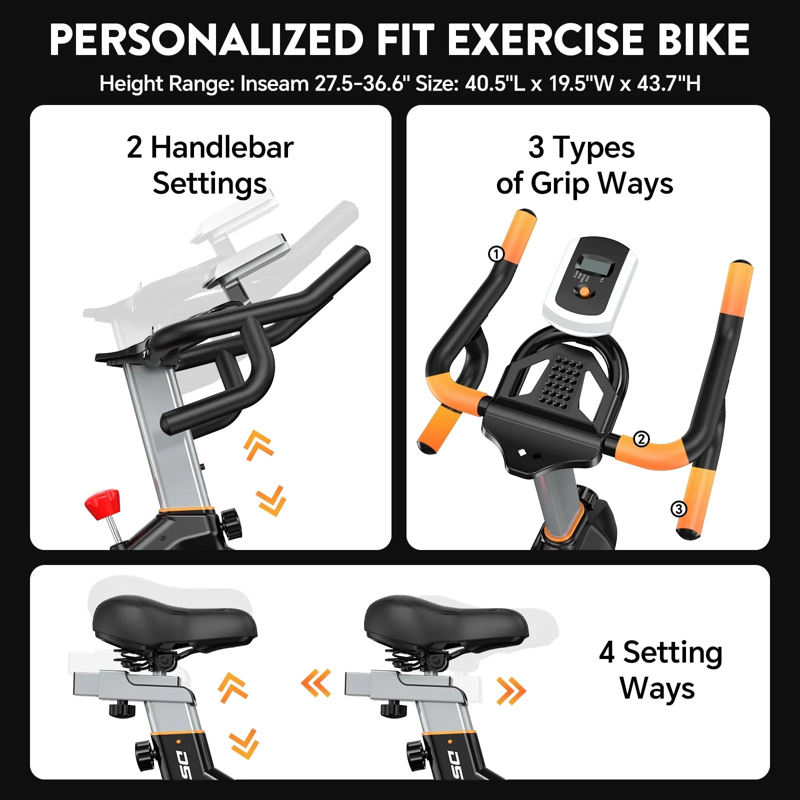 LNOW Commercial Built - in Bluetooth Fan Exercise Bike, Adjustable Air Resistance with Dual - Action Handlebars, Heavy Duty Indoor Cycling Bike for Home Gym Traininning, 350 lb Arm/Leg Cardio Workout