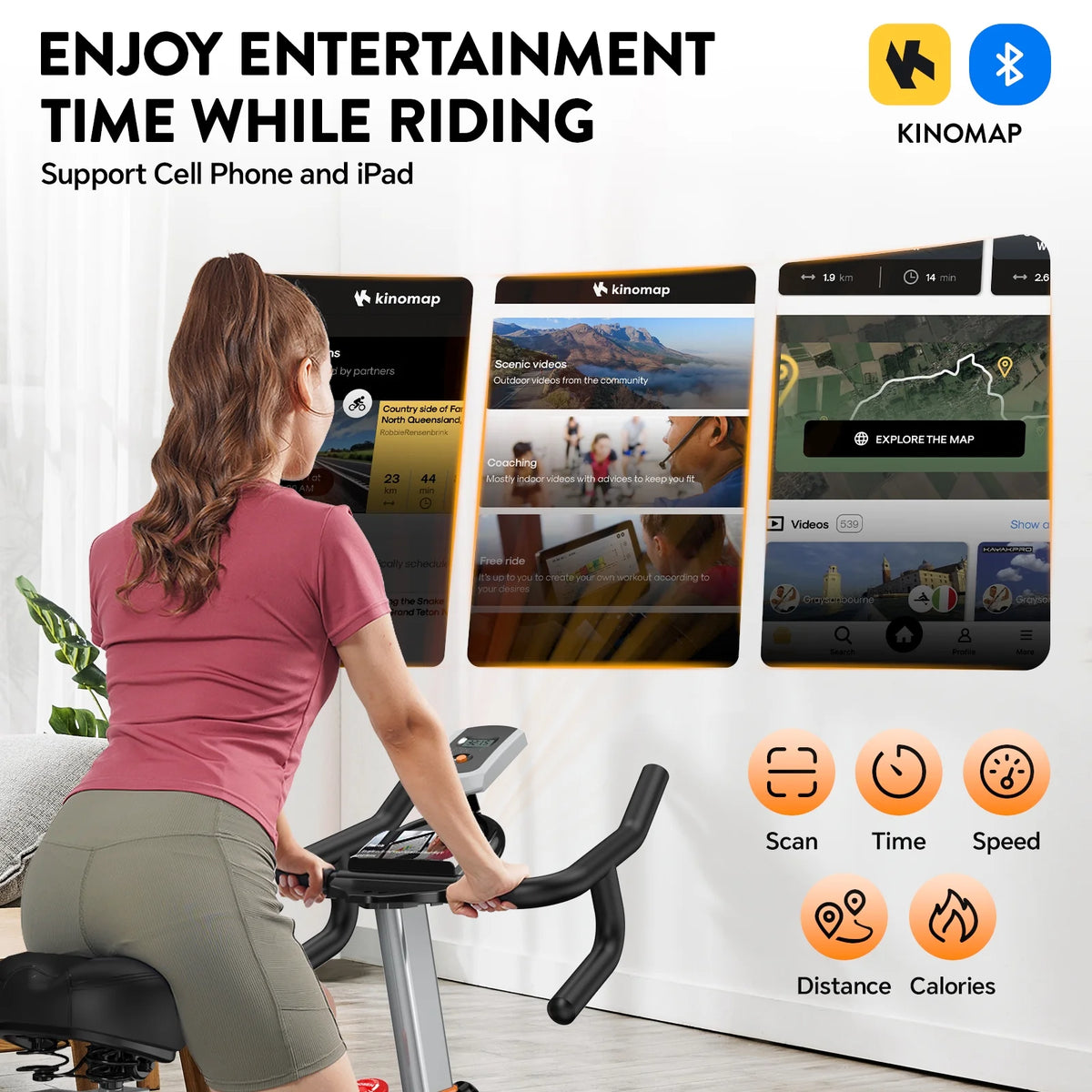 LNOW Commercial Built - in Bluetooth Fan Exercise Bike, Adjustable Air Resistance with Dual - Action Handlebars, Heavy Duty Indoor Cycling Bike for Home Gym Traininning, 350 lb Arm/Leg Cardio Workout